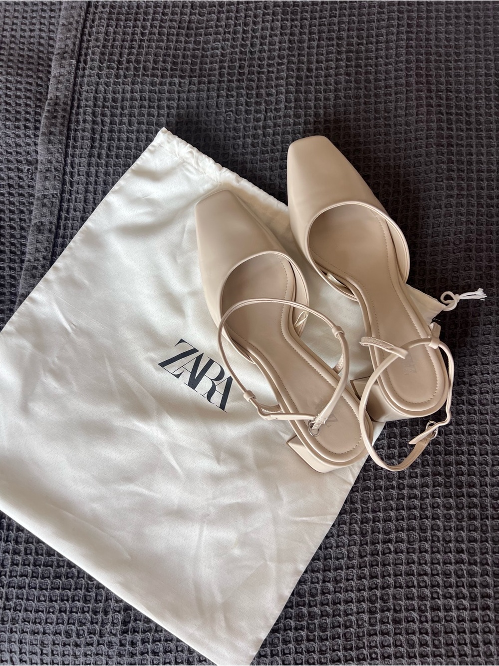 ZARA Nude Beige Square-Toe Strappy Mules